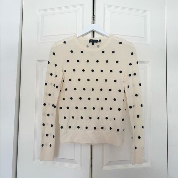 Theory Crewneck Polka Dot Merino Wool Sweater Ivory and Black Size Small - Picture 5 of 9